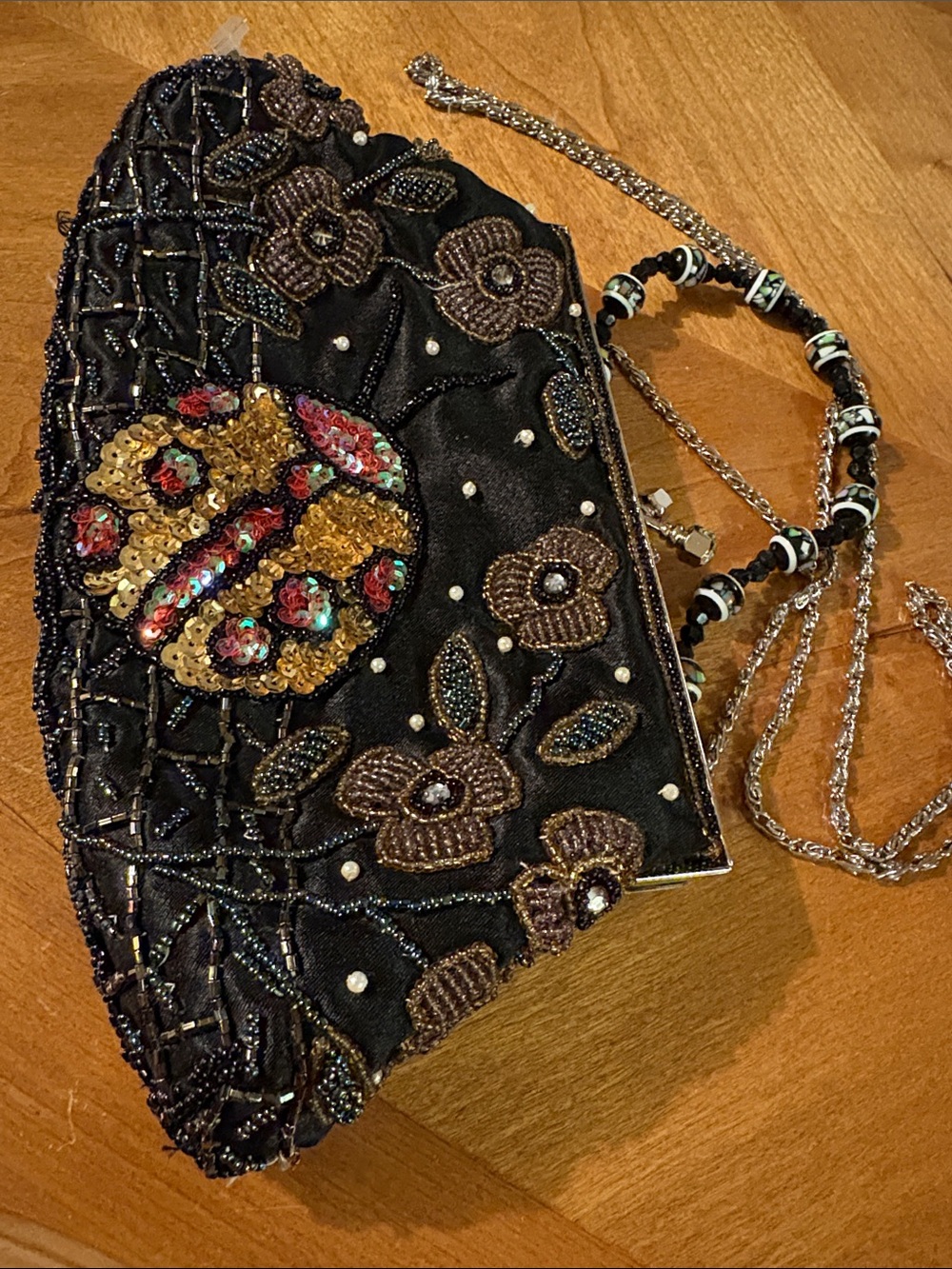 Beaded Black Floral Embellished Evening Clutch